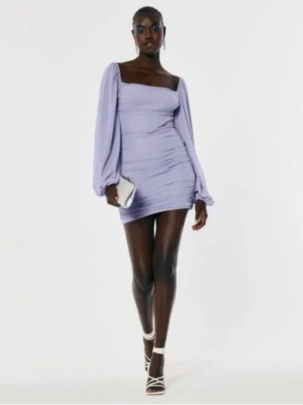Hollister Long-Sleeve Mesh Corset Bodycon Dress in Lavender
